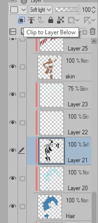 The "Clip to layer Below" lets you do shading layers on top of a base colour layer that won't exceed that layer without the need to fuss with layer masks, you can even stack multiple Clip layers this way. This is an awesome ability.