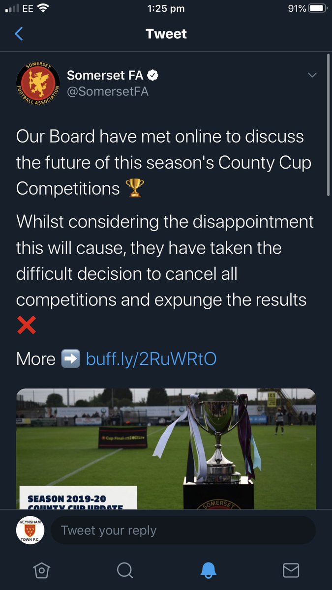 KeynshamTownRes's tweet photo. Confirmation that this years Somerset County Cup is cancelled. Reaching the Semi finals was a fantastic achievement. Needless to say, the lads are gutted!! https://t.co/o1b4JNraac
