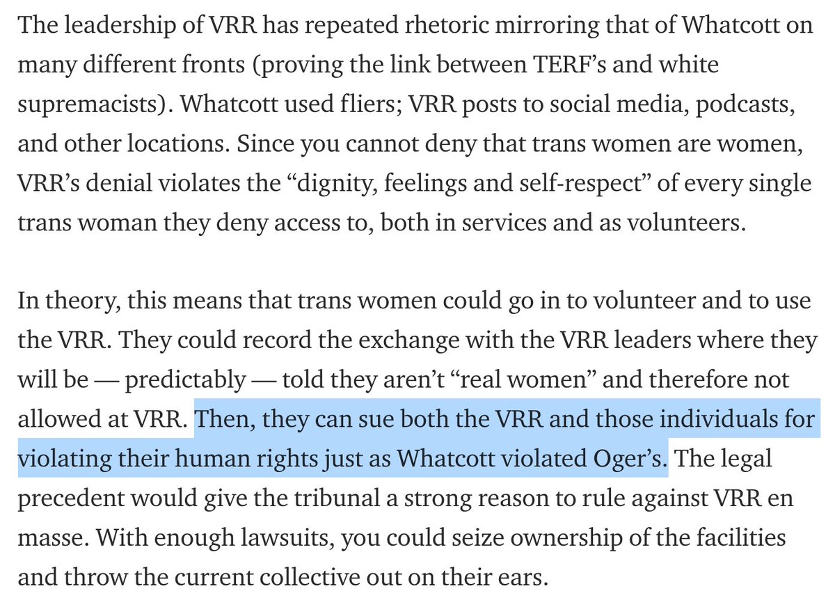 3. Sue VRR because thinking female people exist and have a right to their own space is a violation of trans women's human rights. (There is no rights conflict here and anyone who says there is is an evil bigot mind)