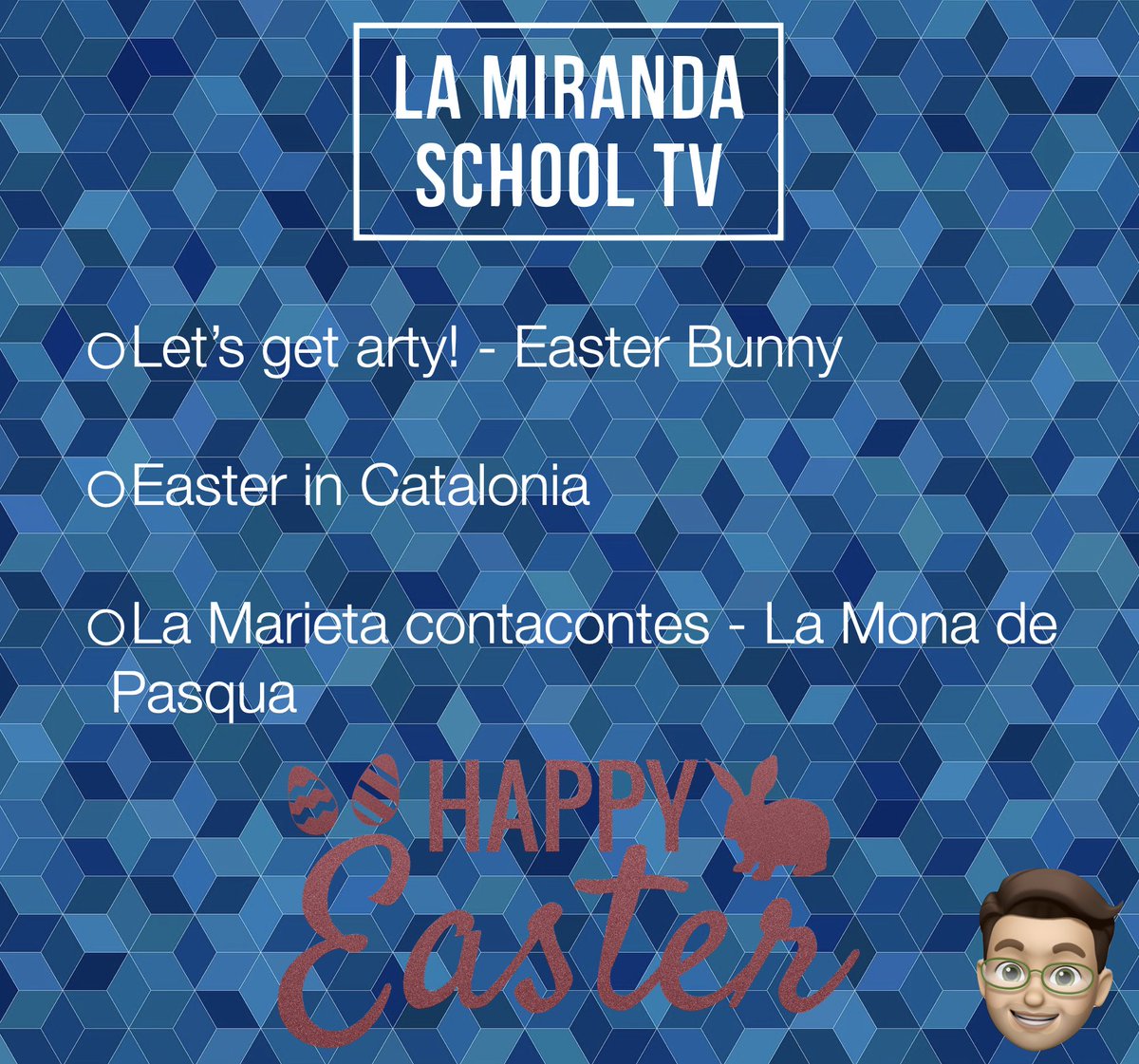 ReportingJames's tweet photo. Feliz #Pascua a todos! Hoy lunes, empezamos la semana con un programa especial de Pascua! Tenemos una visita sorpresa... 🐰Esperamos que os guste!! @LaMirandaSchool #jamesreporter #behindtheipad https://t.co/LO2YsIzs4g