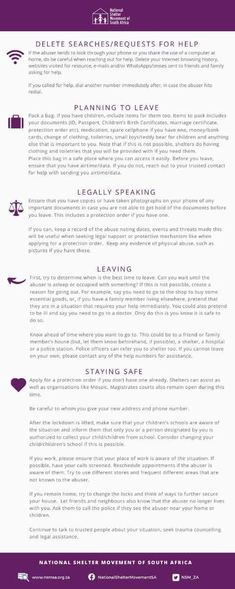 boellza's tweet photo. Theres been an increase in #domesticviolence during #LockdownSA.  Our partner @NSM_ZA has developed a safety plan for those needing help. Pls share  #Covid_19SA https://t.co/iyOKvZ0sS9