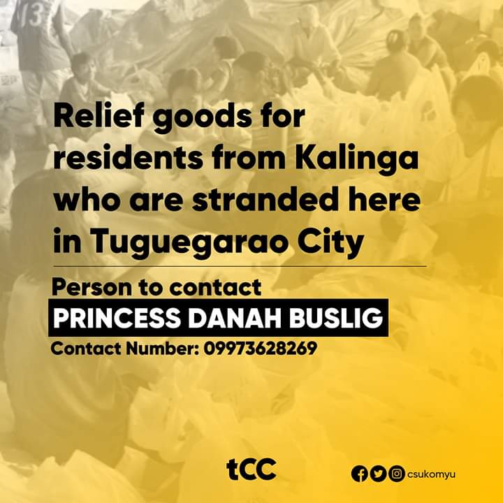 csukomyu's tweet photo. #KomyUnity | Relief goods for residents from Kalinga who are stranded here in Tuguegarao City.
Contact: Princess Danah Buslig
09973628269 https://t.co/Nr1GL7rVYI