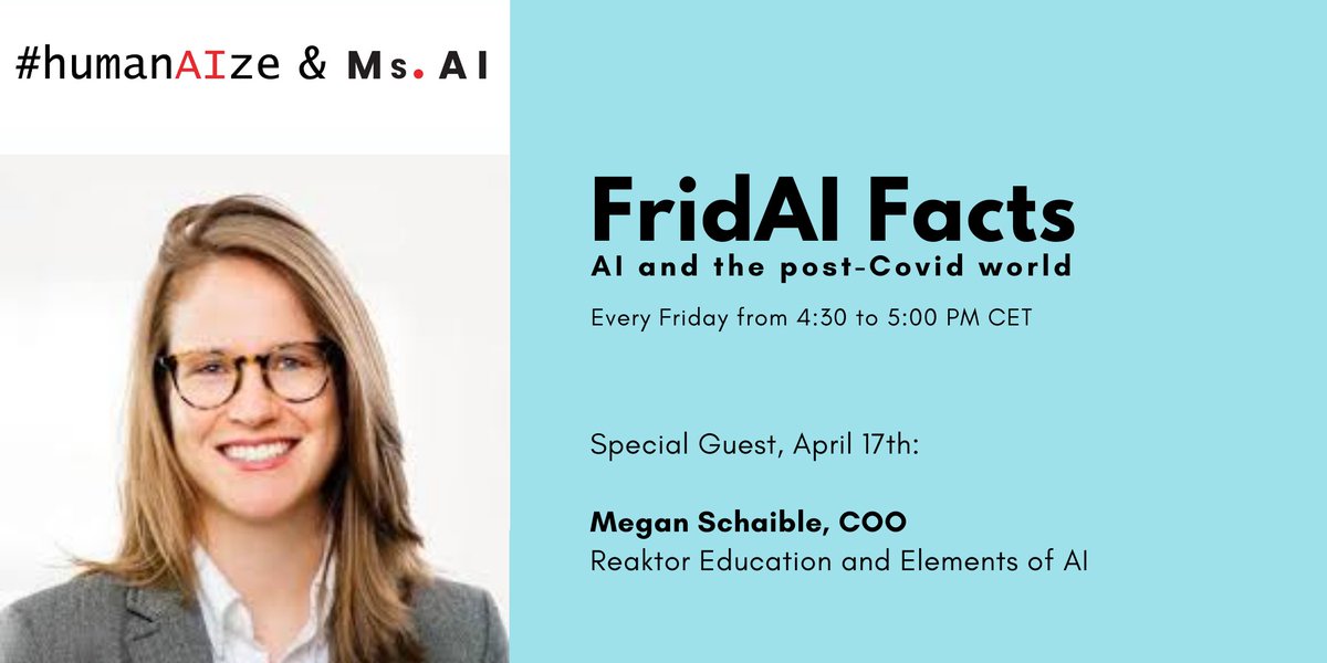What will be the impact of Artificial Intelligence in various life sectors in a #postcovid era? What can YOU DO now?

Join FridAI Facts! This Friday at 4:30 PM CET for 30 mins rigorous factual discussion with our 
hashtag #AI #experts 
eventbrite.com/e/fridai-facts…