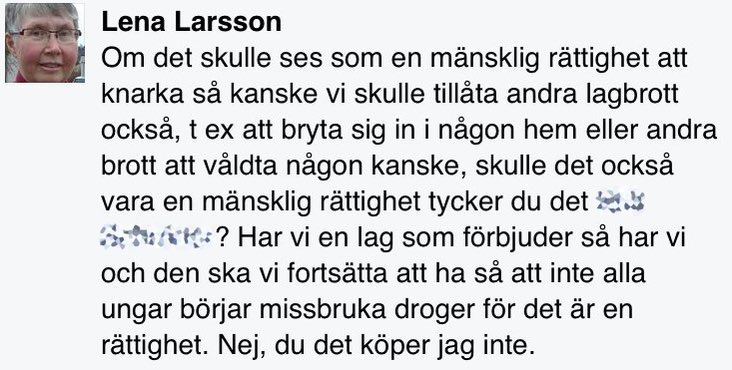 SnilletJohan's tweet photo. @mittistockholm Lena jämför bruket av droger med våldtäkt. https://t.co/gQK2UjIERx