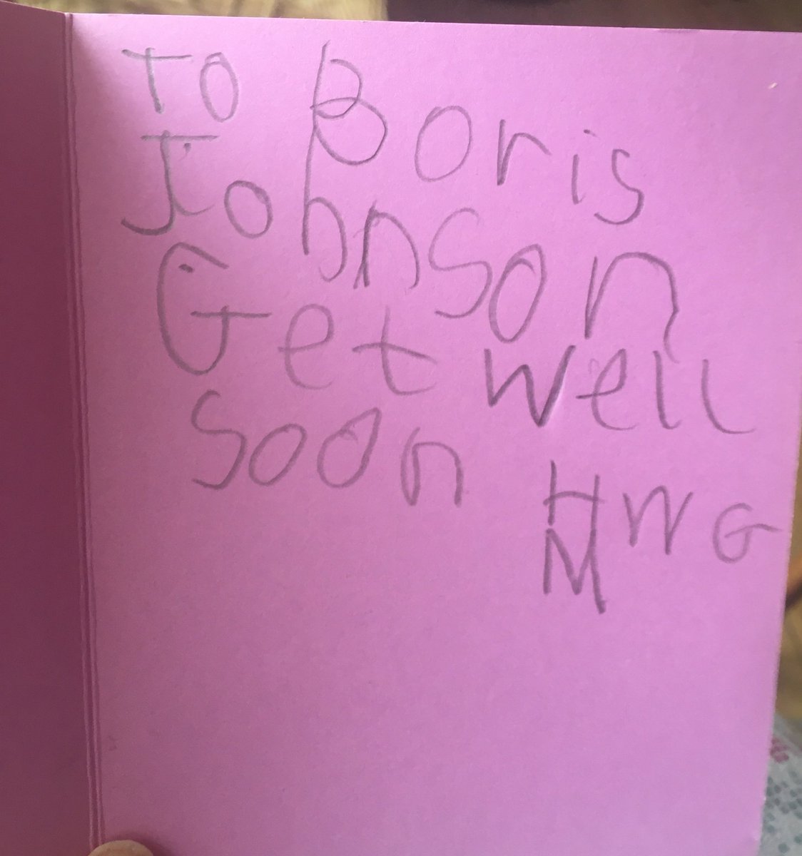 Harry (6) has been making Easter cards. He made them for all the usual people -Mummy, Daddy, Grandma etc. Then this one for <a href="/BorisJohnson/">Boris Johnson</a> (he’s put his initials because there are lots of Harrys in the country so thought this would make it easier to see who it was from.