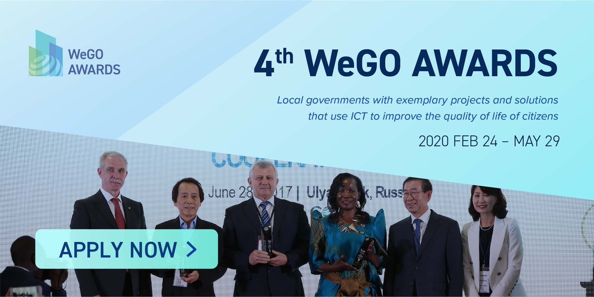 WeGovOrg's tweet photo. 📣 Calling for 4th WeGO Awards applicants!
Only 1 ½ month left to apply and receive recognition as a city striving towards sustainability and citizen well-being.
🔗 https://t.co/PgR8dvw46M
Deadline: May 29, 2020
#SSC4All #WeGOAwards #SmartCity #IoT #ICT #SDG11 #Sustainability https://t.co/7kddF9Q11k