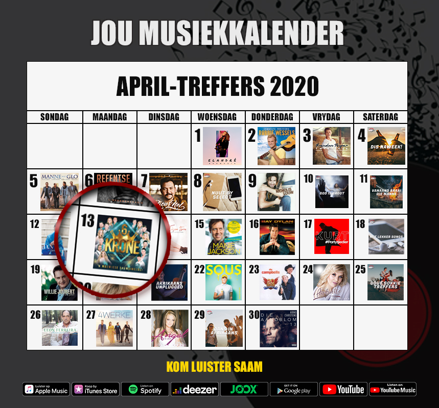 SelectMusiek's tweet photo. Skop jou Maandag af met die #Krone6 album, kom luister saam ons, want dis 'n MOEWIESE SAAMSING JOL!
>> https://t.co/cZDtBDsdZF https://t.co/uTcL9sIu97