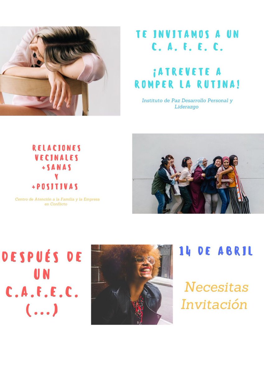 TE ESPERAMOS EN CAFEC: 

Una oportunidad para escuchar y para ser escuchado. 

Acompañamiento y aprendizaje en esta época de confinamiento que queremos compartir.

Reunión en Zoom

¿Cuándo?: 14 abr 2020 06:00 PM Madrid

Inscríbete en el siguiente link:

zoom.us/meeting/regist…