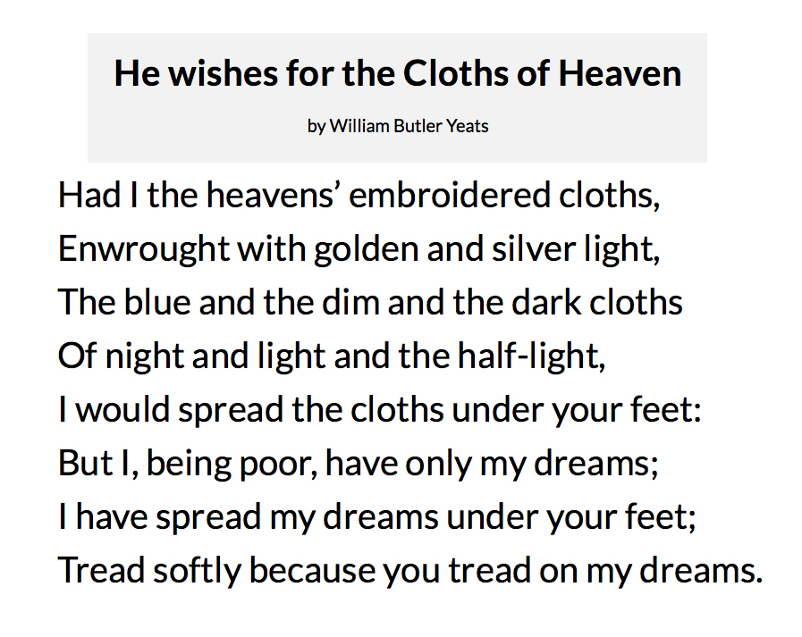 Samuel West 81 He Wishes For The Cloths Of Heaven By W B Yeats Read By Beatieedney Pandemicpoems T Co 0bxnbvl6wg