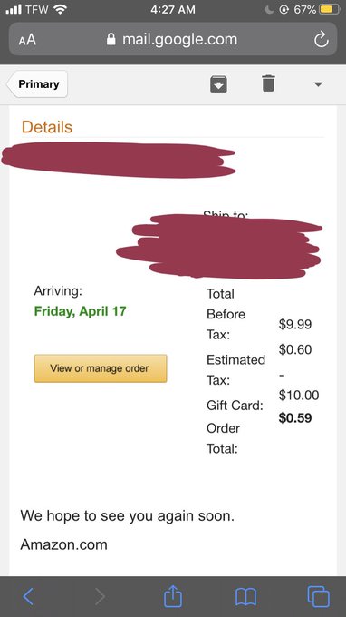 $10.59 all together.   Reimburse now.   Your goddess needed more comfortable clothing to practice her