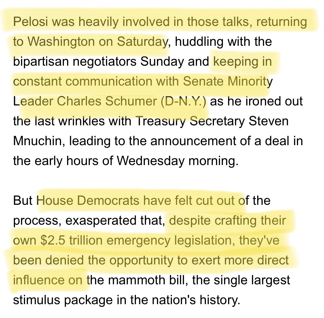 A day later  @SpeakerPelosi drunkenly stumbles into DC and tells Chuck, “I got libs in my caucus, so we’re not letting this crisis go to waste.” Chuck organizes the talking points, and he drops his support.