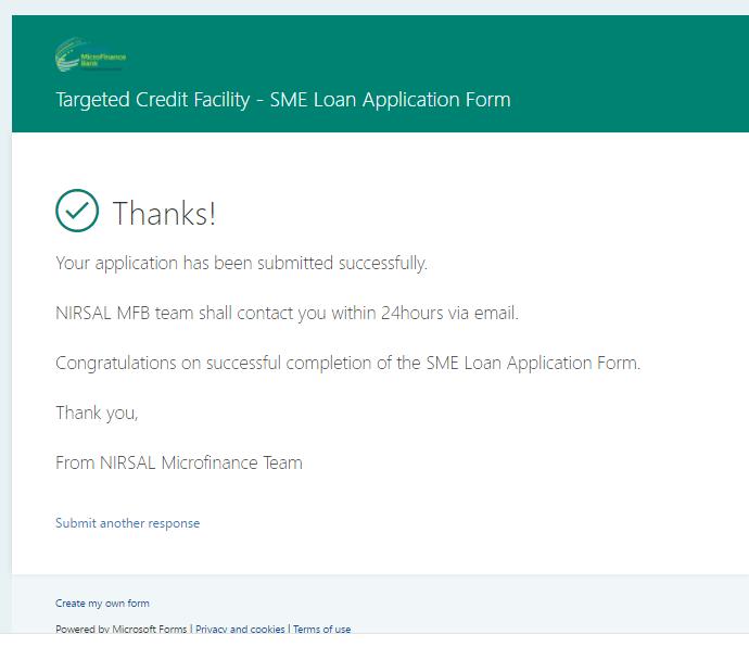 NIRSAL Microfinance Bank  @NirsalMFB, an agency of the Central Bank of Nigeria  @cenbank, is demanding a payment of N10,000 from applicants for a loan facility it claims was designed to support households and SMEs hard hit by COVID-19, with up to N3m and N25m respectively. 1/3