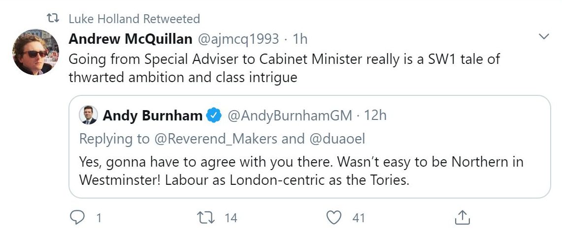 As people have time to digest  #LabourLeaks, many Twitter accounts belonging to ex-Labour figures now in cushy jobs or running lobbying firms have gone secret. Not Luke Holland's though, he's as arrogant, bitter and slimy as ever.