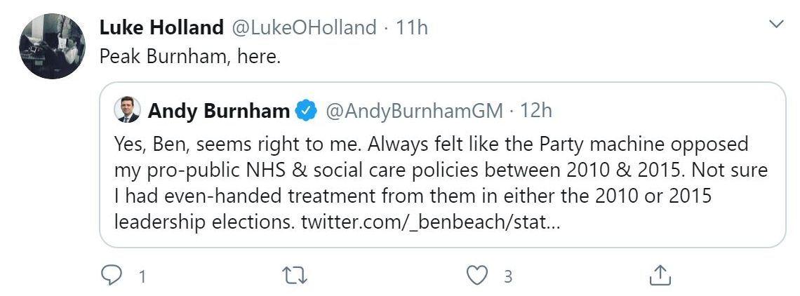 As people have time to digest  #LabourLeaks, many Twitter accounts belonging to ex-Labour figures now in cushy jobs or running lobbying firms have gone secret. Not Luke Holland's though, he's as arrogant, bitter and slimy as ever.