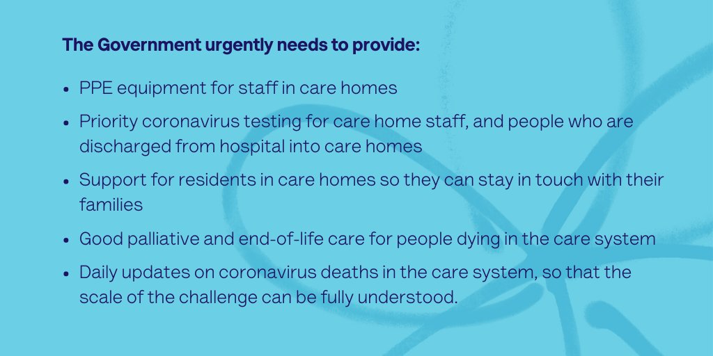 Today, we've teamed up with  @mariecurieuk,  @age_uk,  @IndependentAge, &  @CareEngland to get our urgent message out there.The Government needs to produce a plan on how they're going to support care home staff & residents through the coronavirus epidemic:  https://www.alzheimers.org.uk/news/2020-04-13/our-letter-secretary-state-health-and-social-care