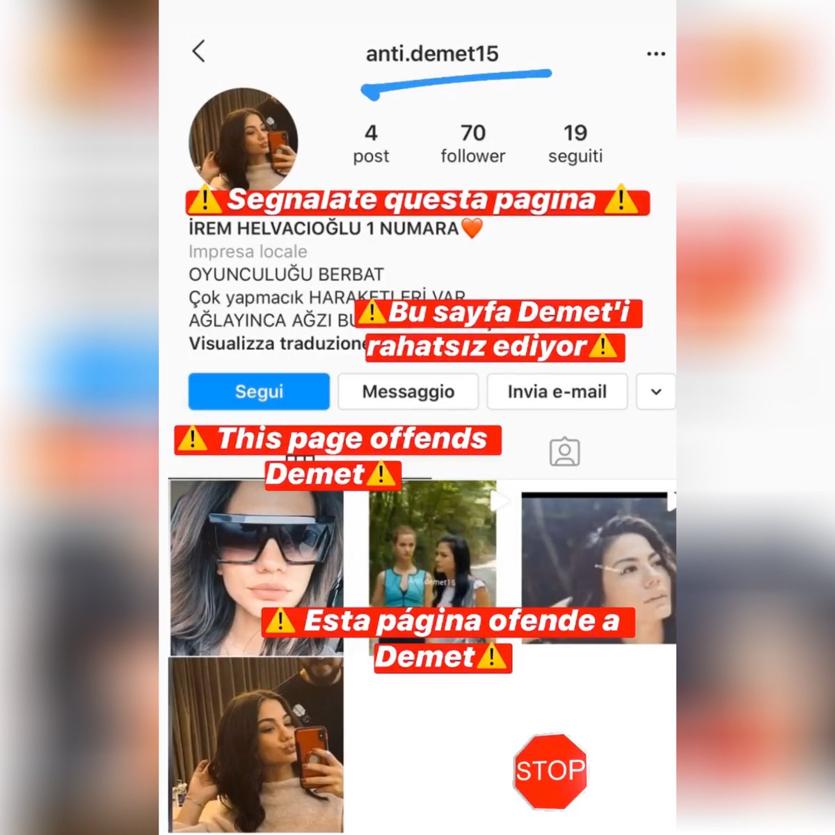 marikacopp's tweet photo. Andate tutti su Instagram a segnalare la pagina anti.demet15 che offende Demet. #DemetÖzdemir https://t.co/axfmx07q2q