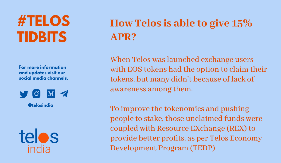 How #Telos is able to provide 15% APR to its stakeholders?

#TLOS #EOSIO #Indiawantscrypto #blockchain #india #zerodha #zerodhadown