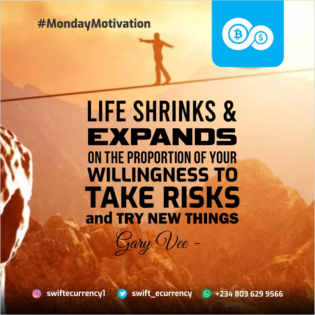 Swiftecurrency_'s tweet photo. There's never been a better way to escape mediocrity than RISK TAKING and DARING new things. ⠀
⠀
As @garyvee rightly puts it⠀
⠀
"Life shrinks and expands on the proportion of your willingness to take risks and try new things"⠀
⠀
#MondayMotivation #Success #FightMediocrity https://t.co/K0zUfMyFQD