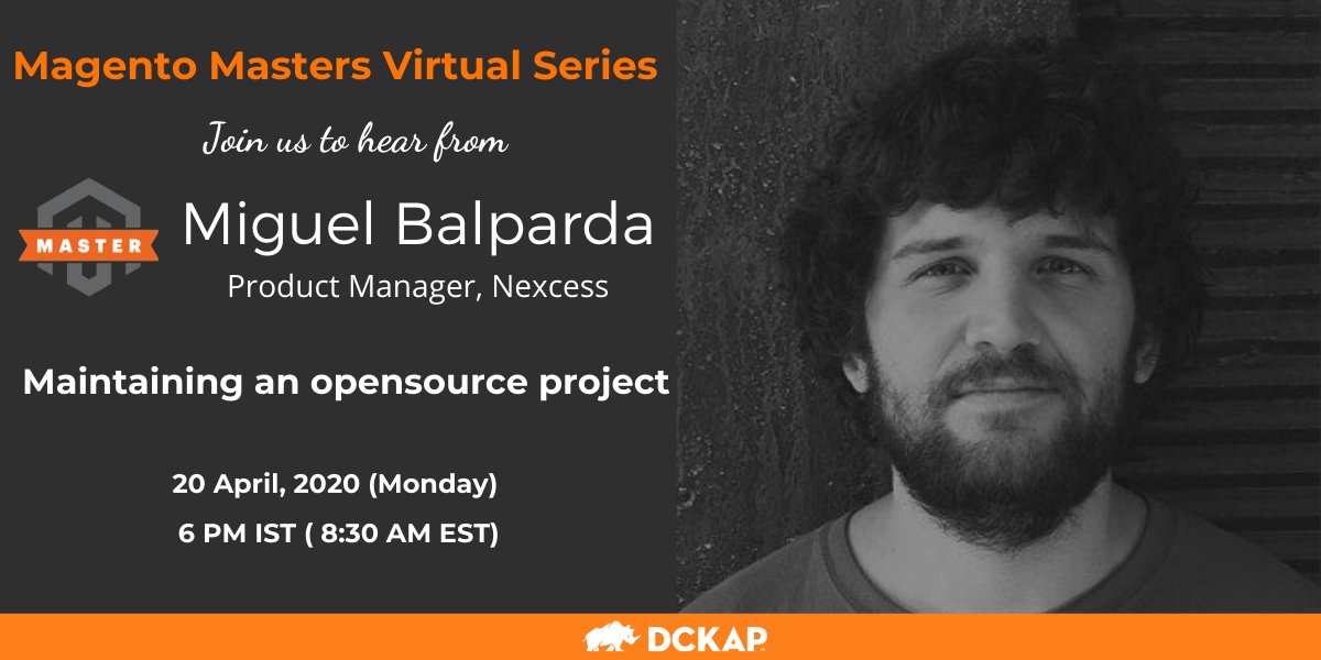 DCKAP's tweet photo. @mbalparda 4xMagento Master is speaking at Magento Virtual Series on 04/20 at 8.30 AM EST. Please register and join with us https://t.co/vLbVEdjQmj
#Magento #dckapcommunity #adobe https://t.co/dnLEaVH4IG