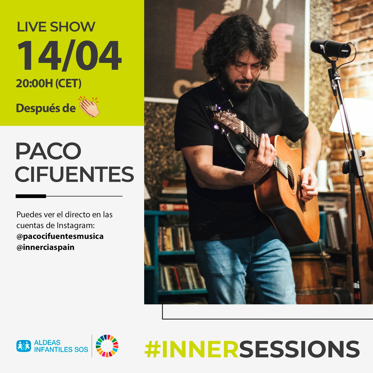 El Martes 14 de Abril a las 20:00h podremos disfrutar de la música en directo de PACO CIFUENTES participando en el ciclo de conciertos en streaming #InnerSessions ¡Síguelo en Instagram! 🎵 instagram.com/pacocifuentesm… <a href="/PacoCifuentes/">Paco Cifuentes</a> #YoMeQuedoEnCasa <a href="/AldeasEspana/">Aldeas Infantiles ES</a> #QueNoPareLaMúsica