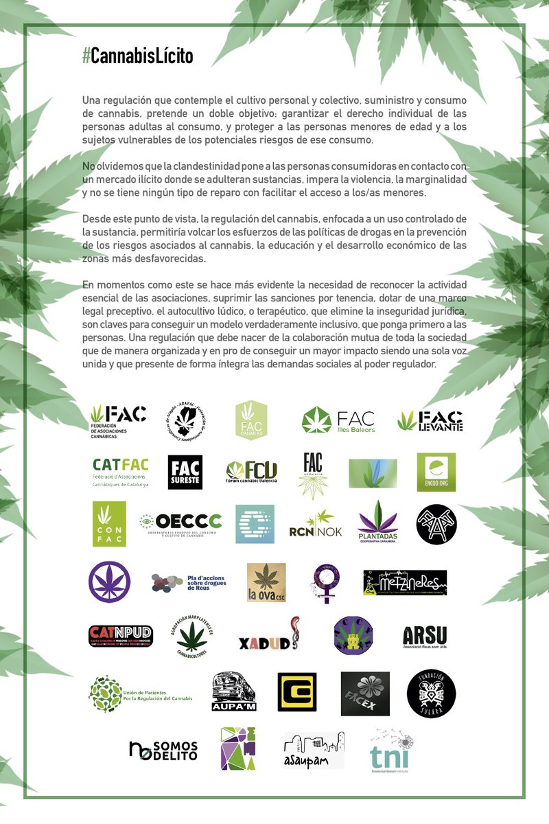 FederacionFAC's tweet photo. Hoy nos unimos en #CannabisLicito, para exigir al gobierno que adopte medidas que garanticen los derechos sociales y los instrumentos que verdaderamente inciden en la protección de la salud y en el ejercicio de los derechos fundamentales de las personas consumidoras de cannabis. https://t.co/mwbMB2NtV9