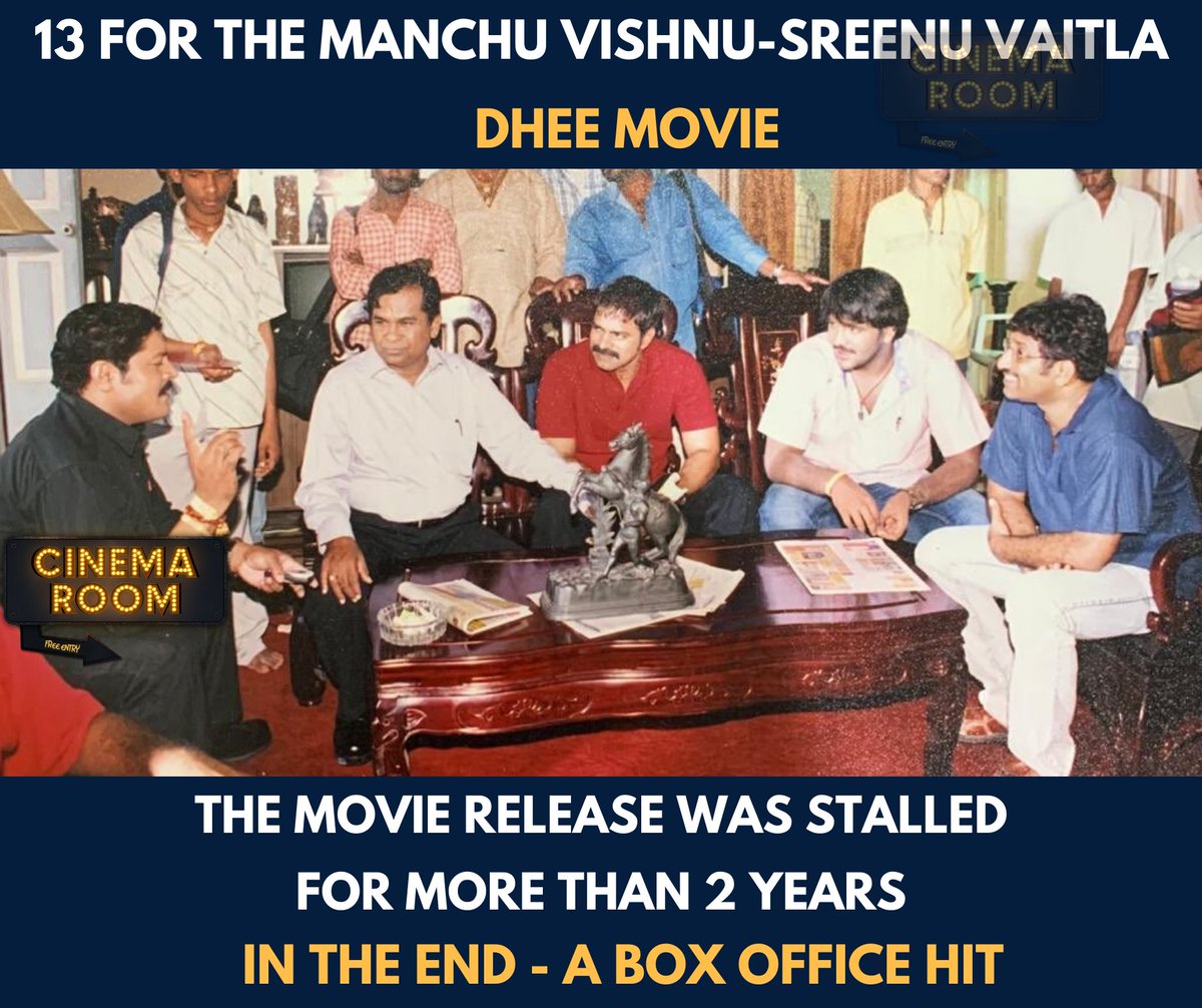 RoomTelugu's tweet photo. Congrats @iVishnuManchu @konavenkat99 @SreenuVaitla garu for the succesfull completion of 13 years for Dhee movie... A memorable movie..#13yearsfordhee https://t.co/EvN6ehYYjB
