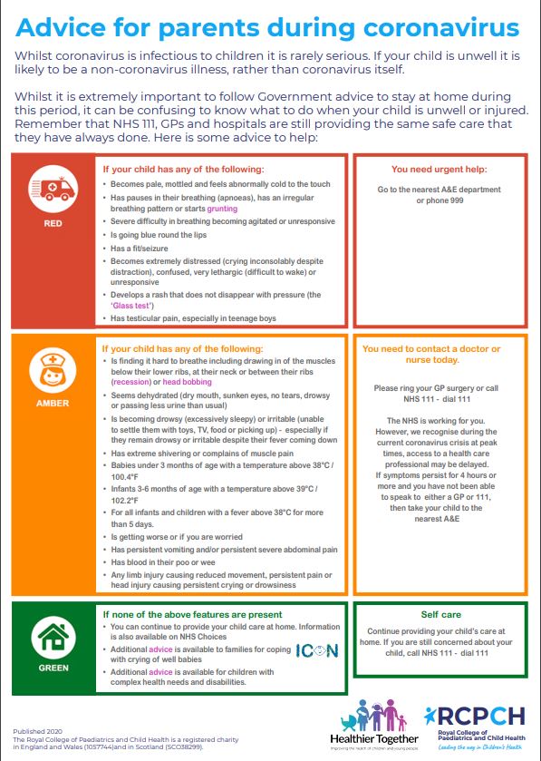 Information from the Royal Collage of Paediatrics about when to get help if your child is injured or needs medical help at the moment. ow.ly/wkM630qxnlb