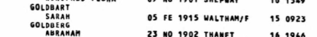 When you add this in to the fact that they lived in Waltham Forest - they show up on the electoral rolls - and that Sarah dies in Waltham Forest in 1975, I'd say we've got a pretty solid match.