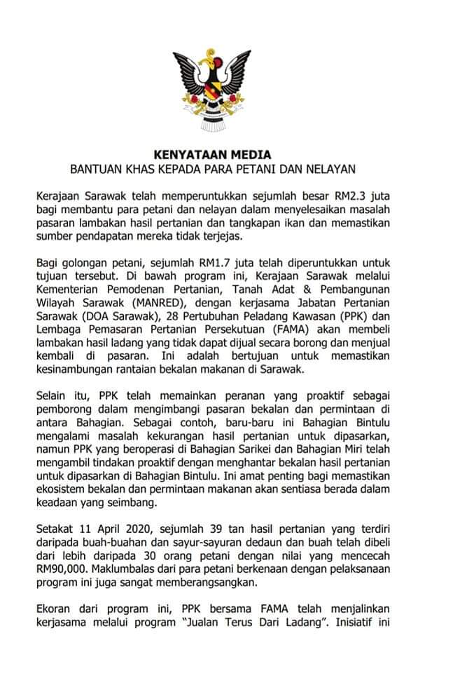 UKASSarawak's tweet photo. RM2.3 Juta Telah Diperuntuk Bantu Petani Dan Nelayan

Dapatkan berita penuh di FB Unit Komunikasi Awam Sarawak https://t.co/3Uoe0w2nur https://t.co/jW638ggISu