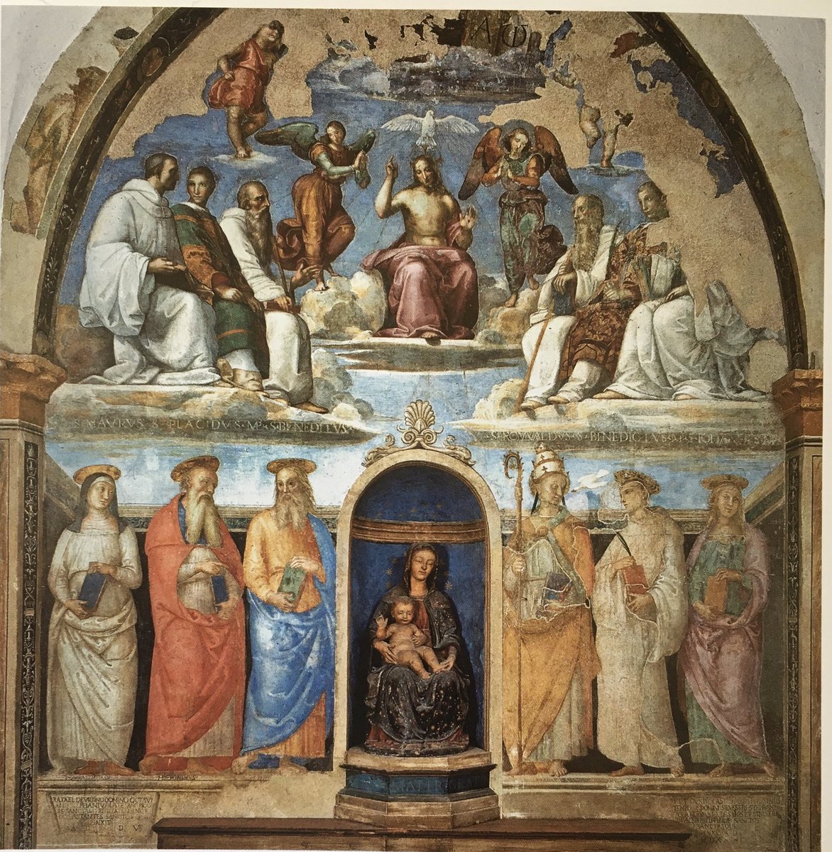 Matteo Burioni One Year After Raphael S Death In 1521 Perugino Completed This Mural Painting In San Severo In Perugia And Left A Inscription Commemorating His Pupil Raffaello500 Muralsmonday Deckenmalerei T Co Ubleg9uh0y
