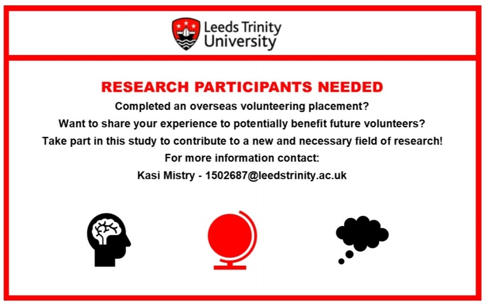 KasiMistry's tweet photo. Looking for participants to take part in research about how international volunteering can impact on mental health - please retweet or get in contact if you are interested! Thanks!
@DrLADWebster @LizMistryAuthor @JordanDBeaumont  @PGRatLTU @PsychologyAlice https://t.co/v5jb3d8kln