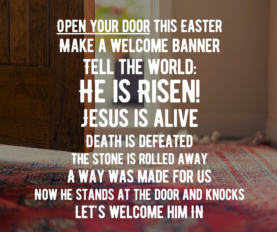 HamworthyChurch's tweet photo. This Easter we challenged Hamworthy to #OpenTheDoor to Jesus. He is risen, the stone is rolled away, he has made a way for us. Now he stands at the door and knocks! 

Open your front door and send us a picture! https://t.co/STtLbfxXNN