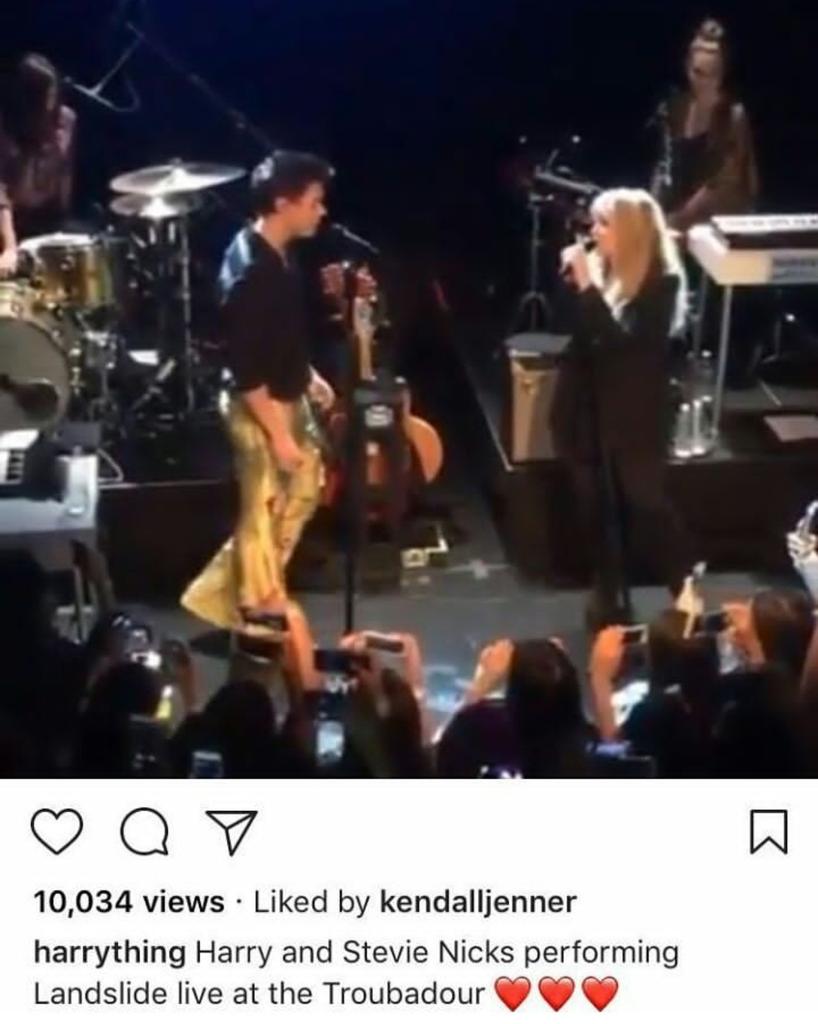 20 May 2017: Kendall likes a video of Harry and Stevie singing Landslide at The Troubadour from a fan account on Instagram.