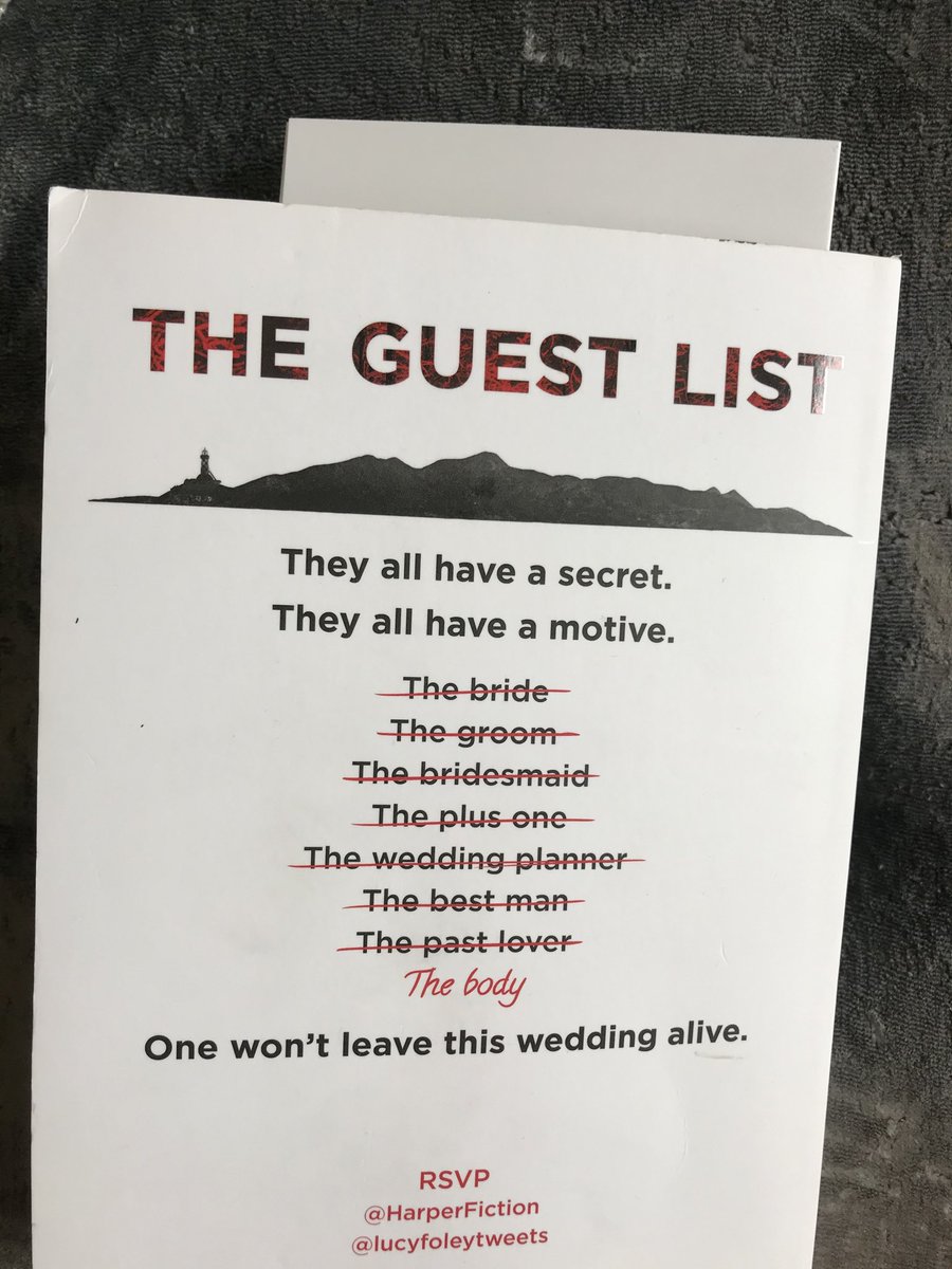 Yesterday I consumed: cups of tea 3, cups of coffee 3, glasses of wine 2, chocolate 1 brownie, #TheGuestList EVERY LAST WORD. Absolutely loved it. Brava ⁦@lucyfoleytweets⁩. I can see why you had such fun writing it. ⁦⁦@fictionpubteam⁩