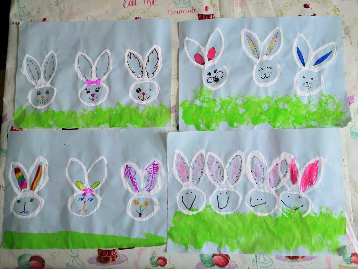 GingerDavidSir's tweet photo. @Stbenetsouston The whole family did the picture challenge this week, as it is Easter we had to do rabbits. We made stencils out of loo roll then drew fun faces. #benetssmiles https://t.co/KbaFycUSiC