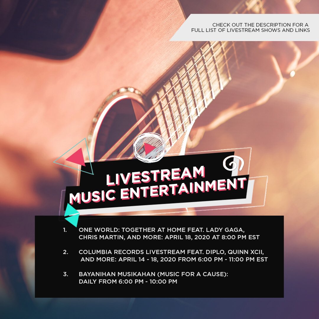 shoorph's tweet photo. Here's our updated guide for available livestream activities to fight those lockdown blues, and get #ReadyToExperience Shoor-approved in-home entertainment!
Find the links on our Facebook page: https://t.co/0EbNNEjjLc https://t.co/LZjAQWmS9u