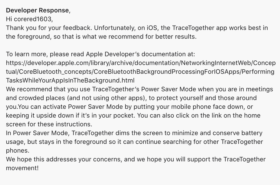 4/ The devs of the app answered to the comment with the technical documentation and refered to the Power Saver Mode they implemented.