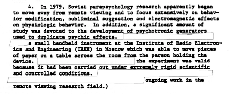 NEW: It took four years but I just got some newly declassified CIA reports studying the Soviet Union's use of "black magic", telepathic mind control and "psychotronic generators" – devices they said turned people into psychics and let them move objects with their minds.  #FOIA