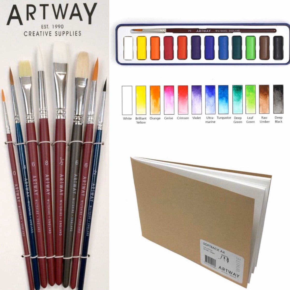 🎨 So whilst you’re twiddling you’re thumbs at home, you may be tempted by this ‘lockdown special’...
Artway sketchbook, watercolour paint tin, set of 12 mixed brushes. Usually 22 NOW 15! 
Can be sold separately at £5 for each item. 🎨 Let your creativity flow!
