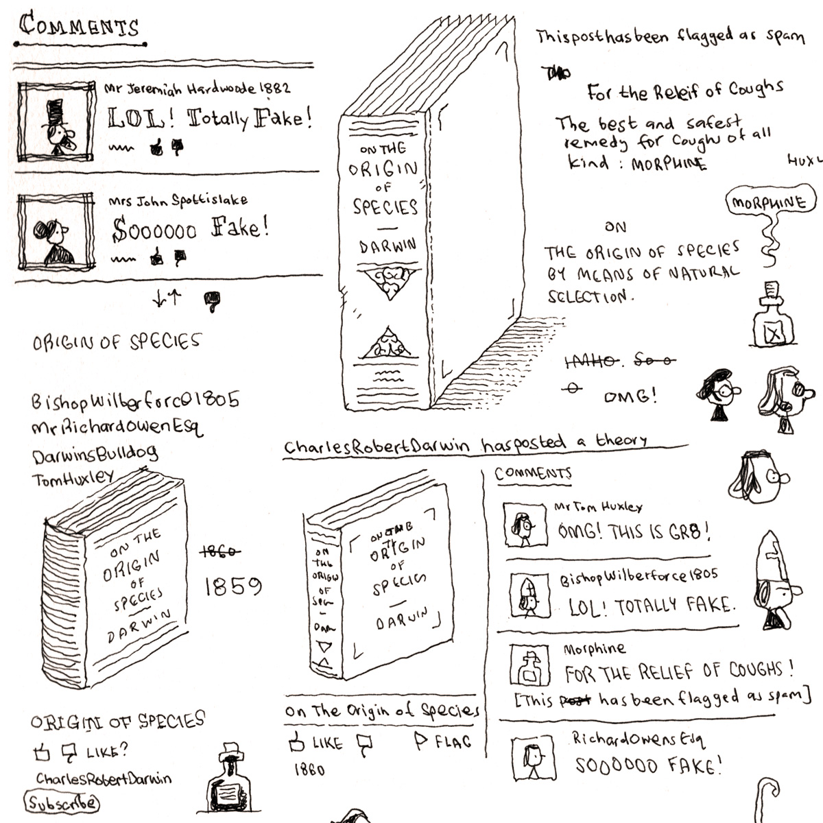 A cartoon (and some relevant doodles) from my new book `Department of Mind-Blowing Theories' which is out tomorrow in North America from @DandQ: https://t.co/8aNdWyOwH9