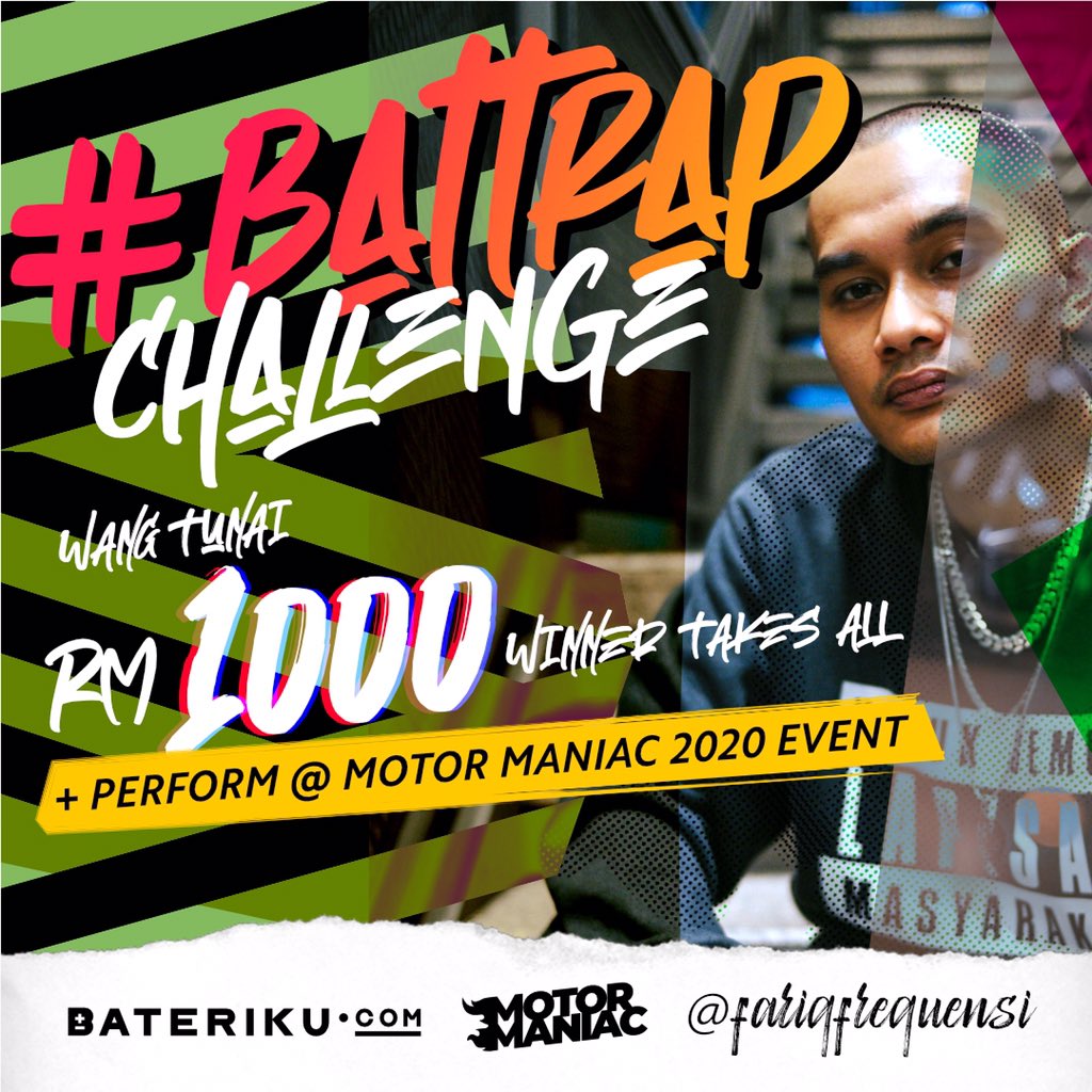baterikudotcom's tweet photo. #Battrap Challenge dah tiba!!! Kepada anda yang nak tonjolkan bakat menulis dan rapping, jom join #Battrap Challenge by https://t.co/tbAqPYk1uW &amp; Motor Maniac. Hadiah RM 1K menanti dan juga peluang untuk perform live dengan Malaysia's rapper, @FariqFrequensi 
#stayathome #rap https://t.co/Cwpex1Cu8F