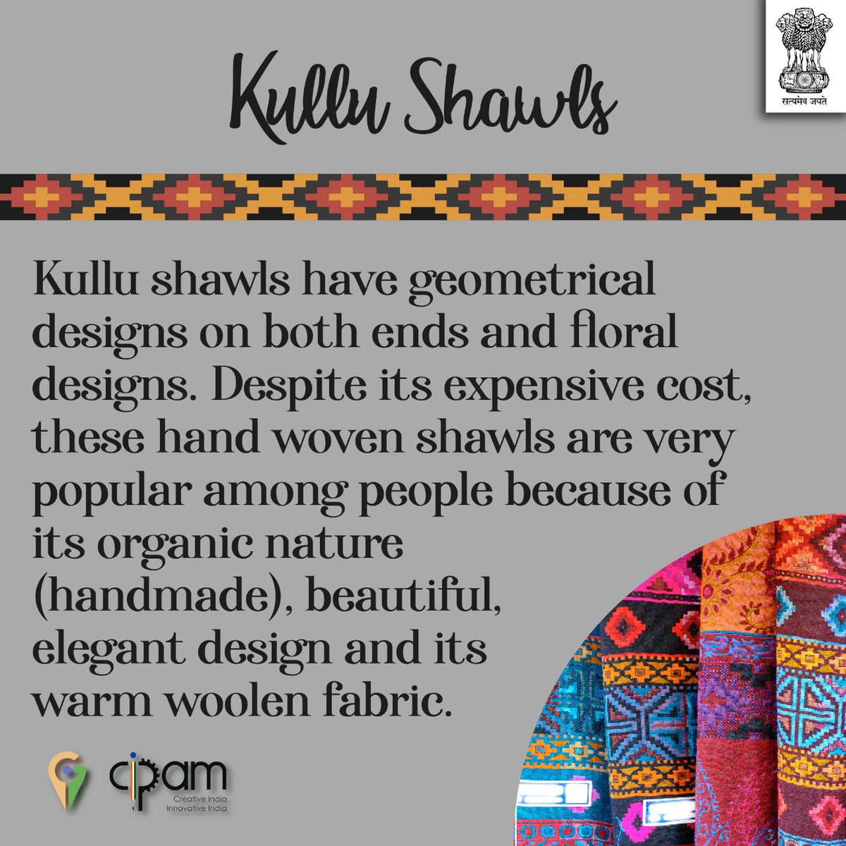 CIPAM_India's tweet photo. #KnowYourGI : आइये हिमाचल प्रदेश के इस भौगोलिक उपदर्शन 'कुल्लू शाल' के बारे में जानें कुछ खास बातें। #GisofIndia #WahGI #HumaraGI #LetstalkIP (3/4) https://t.co/Z1YtO75EtC