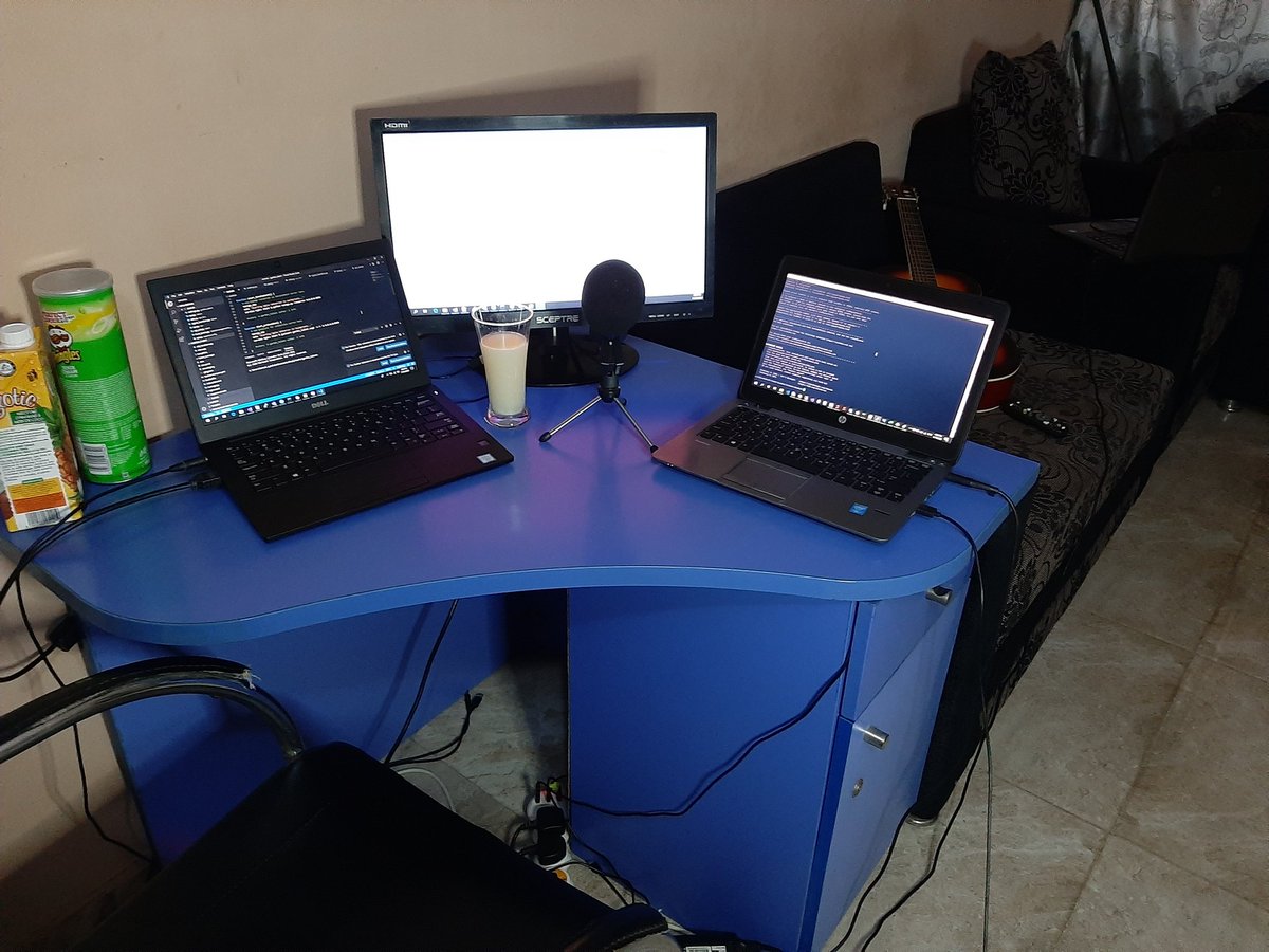 zeedersoft's tweet photo. This is how my workstation looks like depending on my cortisol level. #vggremotework @VentureGardenNG https://t.co/76Xd1Cp5he