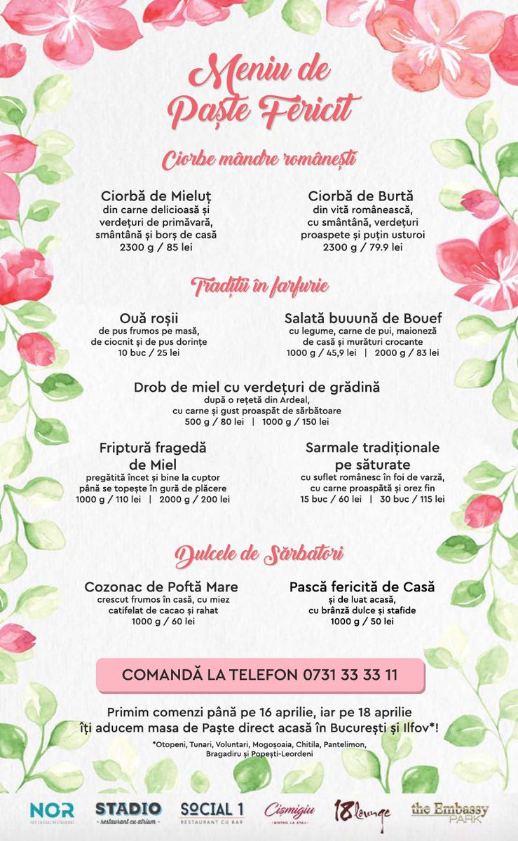 helloradu's tweet image. Meniu de Paste Fericit, livrat gratuit acasa, oriunde in Bucuresti și Ilfov, conform tuturor regulilor de siguranta.😀
stadio.ro | social1.ro | cismigiu.ro | norbucharest.ro | 18lounge.ro | embassy-park.ro