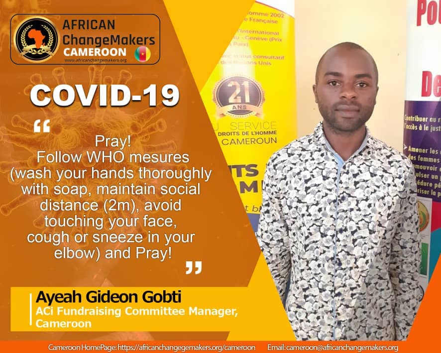 ChangemakerLead's tweet photo. ACi Cameroon Chapter Campaign for Covid-19 Pandemic. Stay Home, Stay Safe. #AfricanChangemakers #WorldHealthDay #Covid19 #coronavirus #ACiCameroonChapter #CameroonYouth #Changemakers #Africayouth #Africa #changemaking #ACFellow
#ACiAlumni #SocialImpact https://t.co/Cx1m6Tqsuh