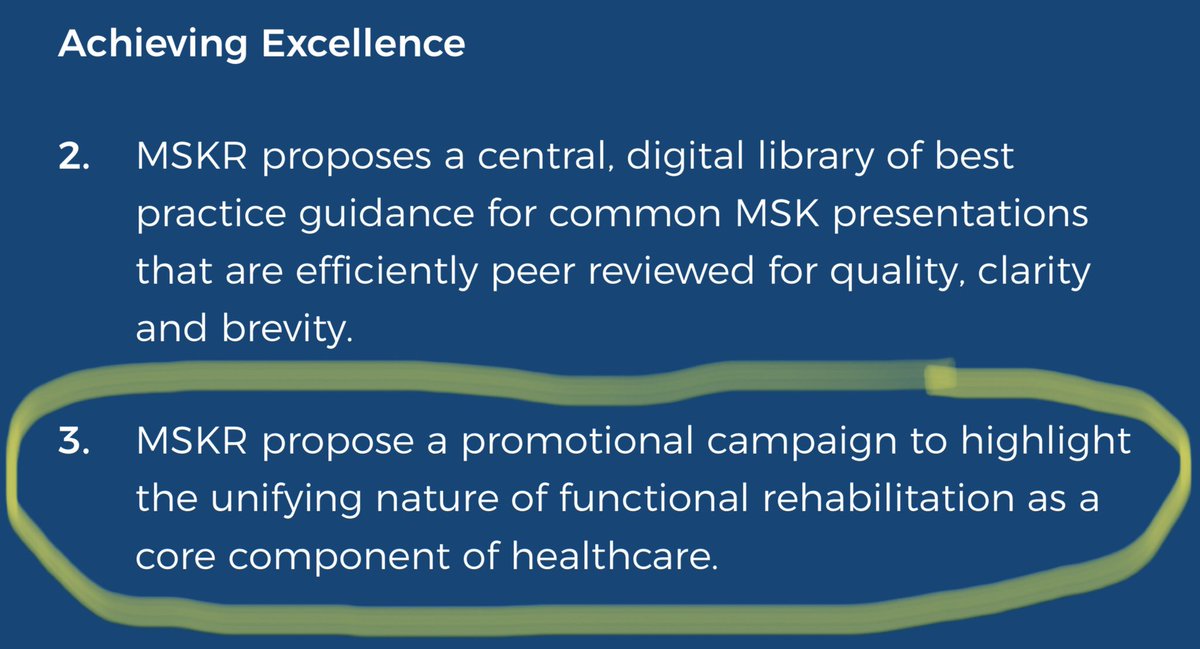 On implementation, I suggest a national framework which includes a best-practice operating model & clinical competencies which focus on the principles of quality functional rehabilitation.REHAB IS A GREAT UNIFIER (as was proposed in policy Ex3 of the  @MSKReform manifesto ) 3/