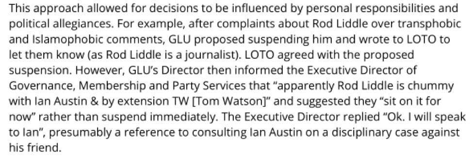 Rod Liddle was not suspended from  @UKLabour because he is mates with Ian Austin and Tom Watson.Here’s a thread about some of the things Rod Liddle has written in articles and posted online.  #LabourLeaks