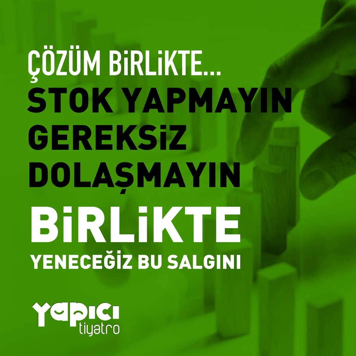 Hem kendimizi hem başkalarını koruyacak şekilde hareket etmeliyiz. Birlikte güçlüyüz. 

#çözüm #birlik #güç #evdekal #yapicitiyatro