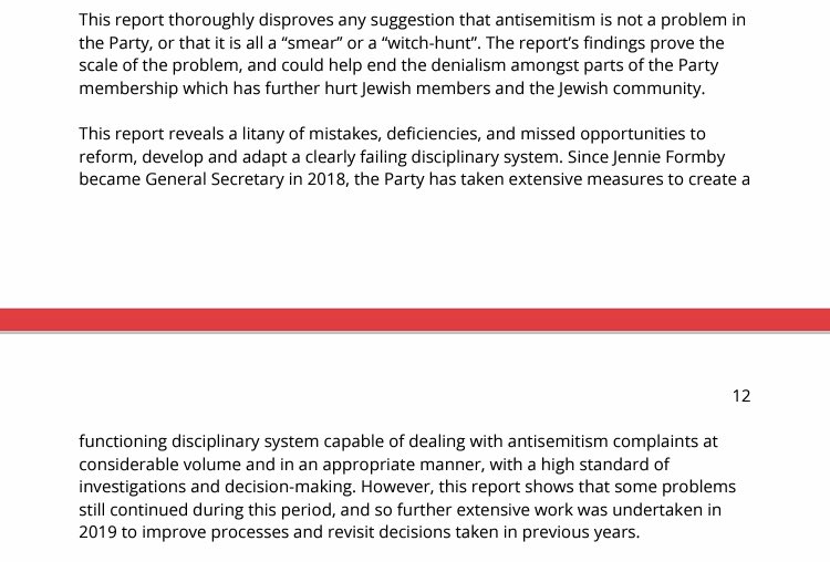 Astonishingly, the report doesn't really defend the central EHRC allegation that the party discriminated against Jewish members: it just blames the factional opponents of the previous leadership. Labour antisemitism is real, cases were dropped or delayed etc. All accepted. /4