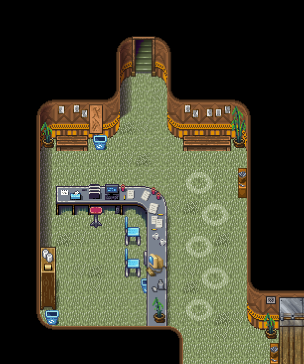 Hyptosis's tweet photo. Got this 70s themed spa office done! #sullyRPG #indiedev #IndieGameDev https://t.co/kOc9uqMDwf